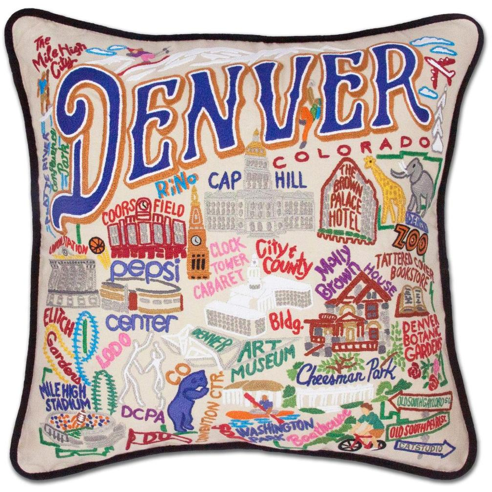 Hand-embroidered Geography Pillow - Zinnias Gift Boutique