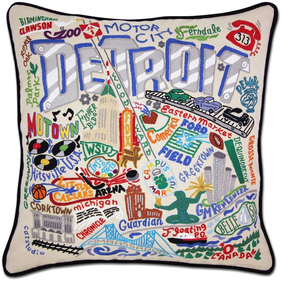 Hand-embroidered Geography Pillow - Zinnias Gift Boutique