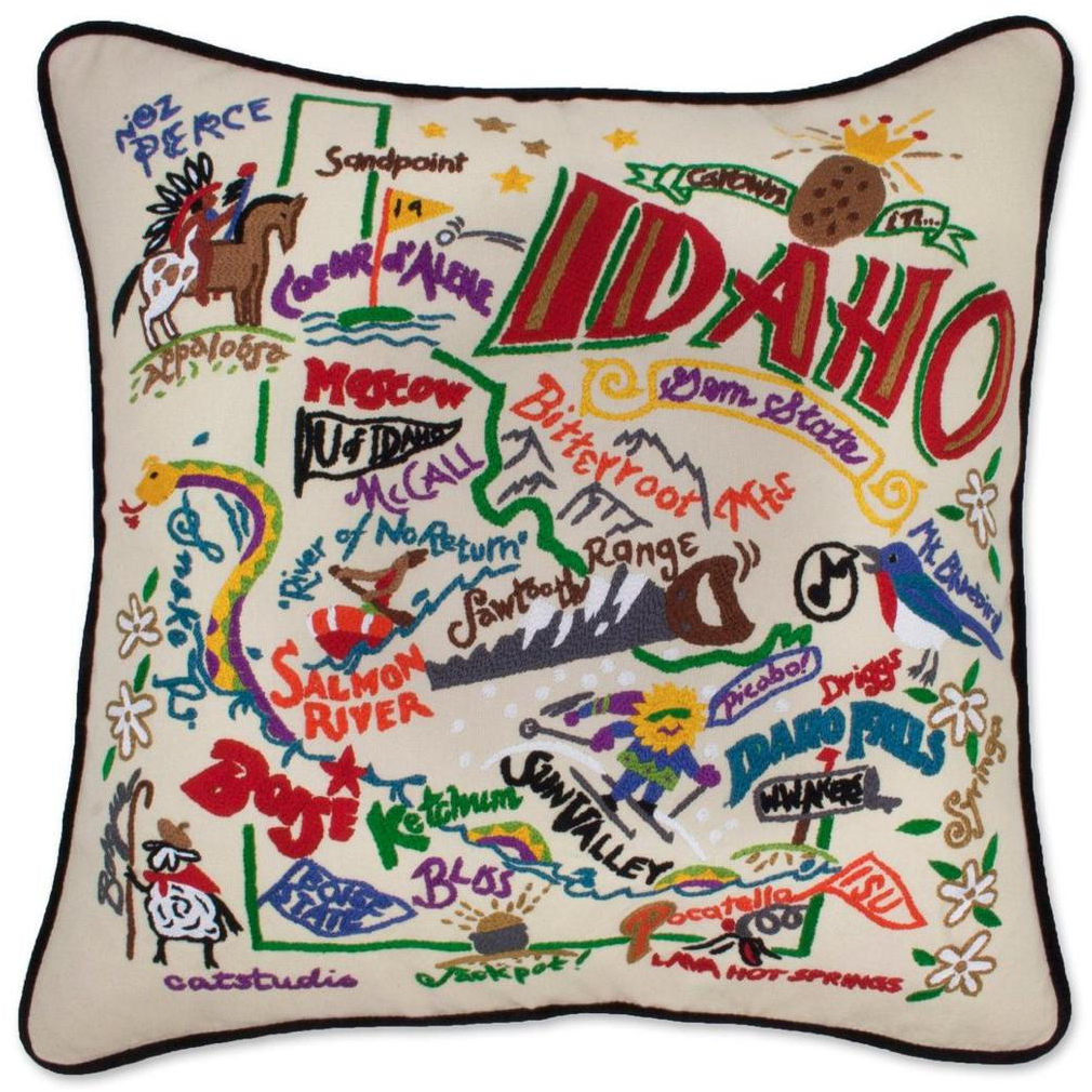 Hand-embroidered Geography Pillow - Zinnias Gift Boutique