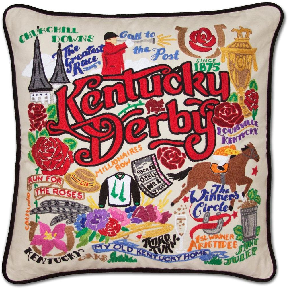 Hand-embroidered Geography Pillow - Zinnias Gift Boutique