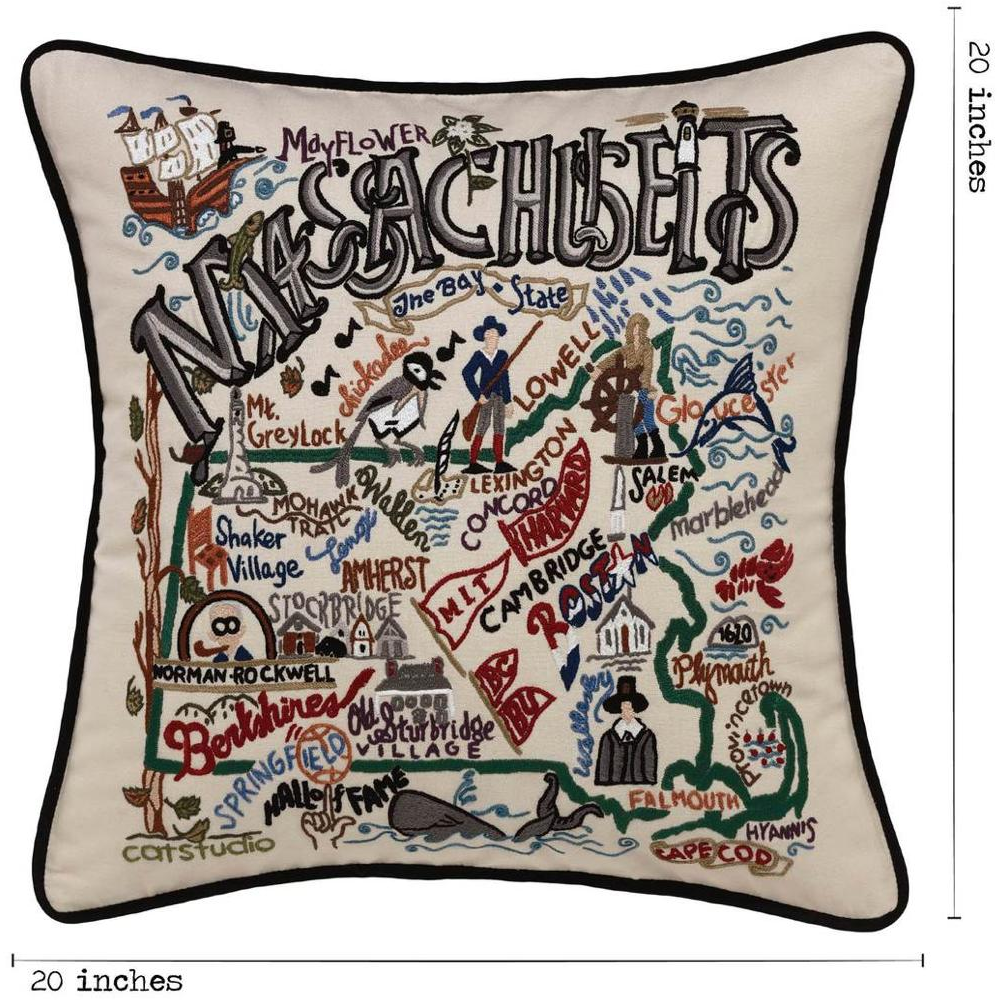 Hand-embroidered Geography Pillow - Zinnias Gift Boutique