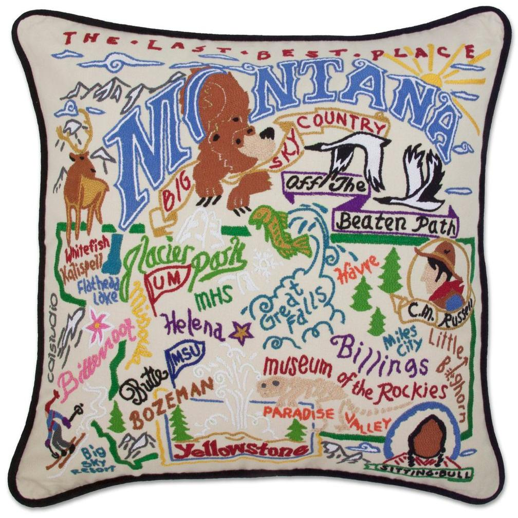 Hand-embroidered Geography Pillow - Zinnias Gift Boutique