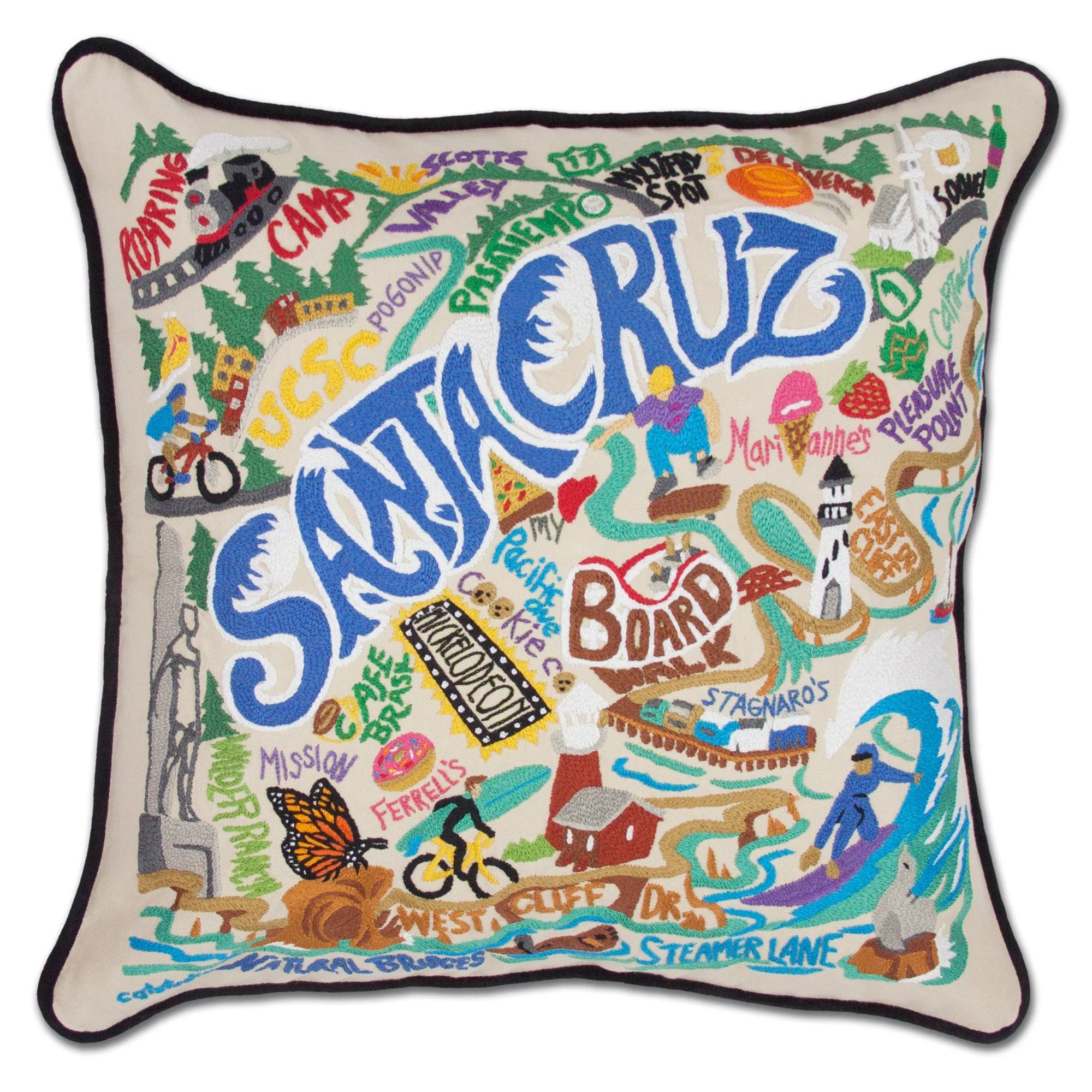 Hand-embroidered Geography Pillow - Zinnias Gift Boutique