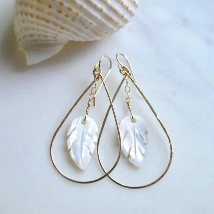 Mother Of Pearl Leaf Earrings - Zinnias Gift Boutique