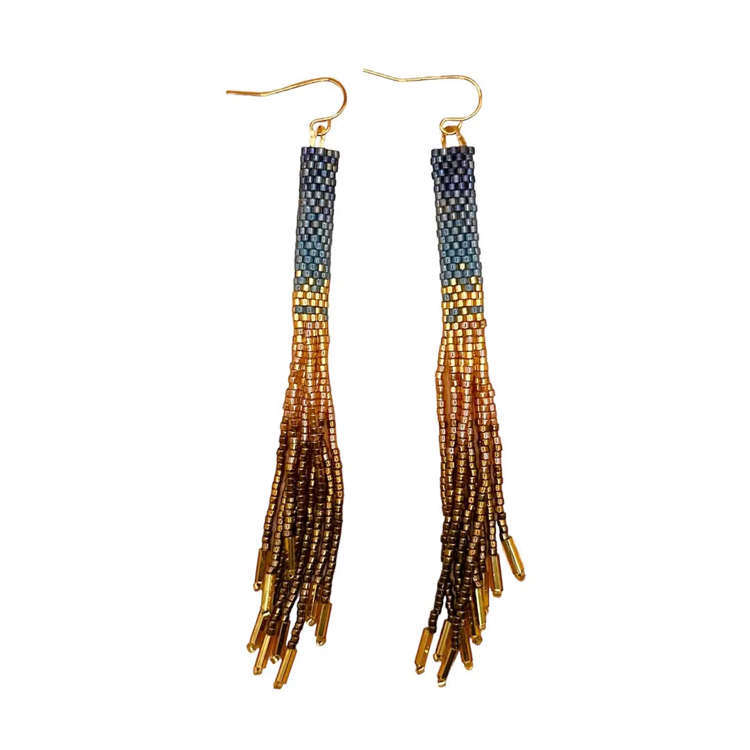 Handwoven Beaded Ombre Tassle Earring - Indigo - Zinnias Gift Boutique