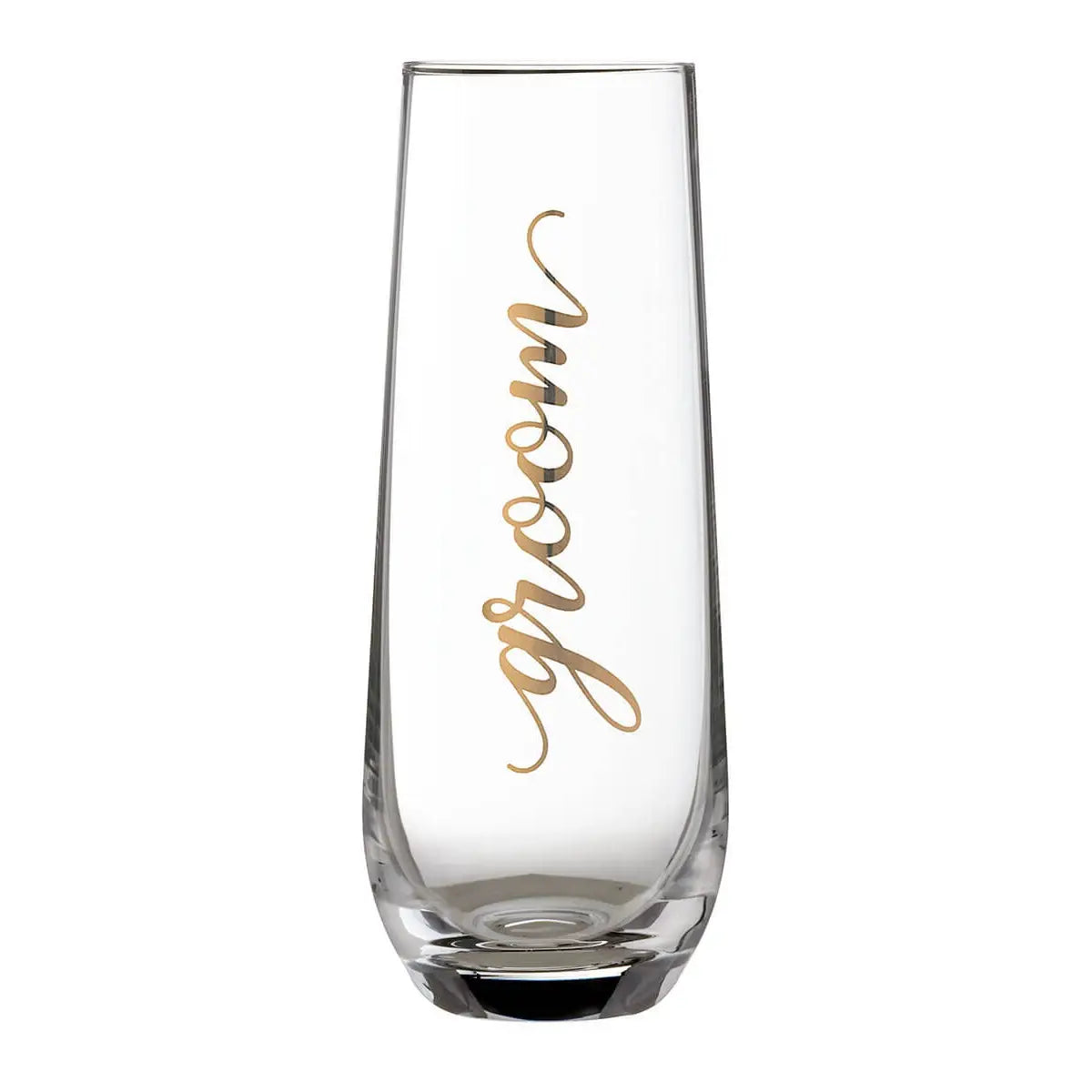 Gold &quot;Groom&quot; Stemless Champagne Glass - Zinnias Gift Boutique