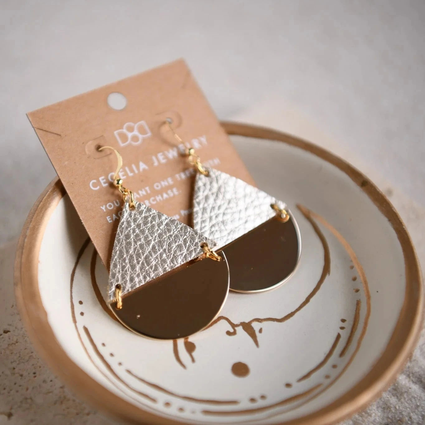 Half Moon & Champagne Triangle Earrings - Zinnias Gift Boutique