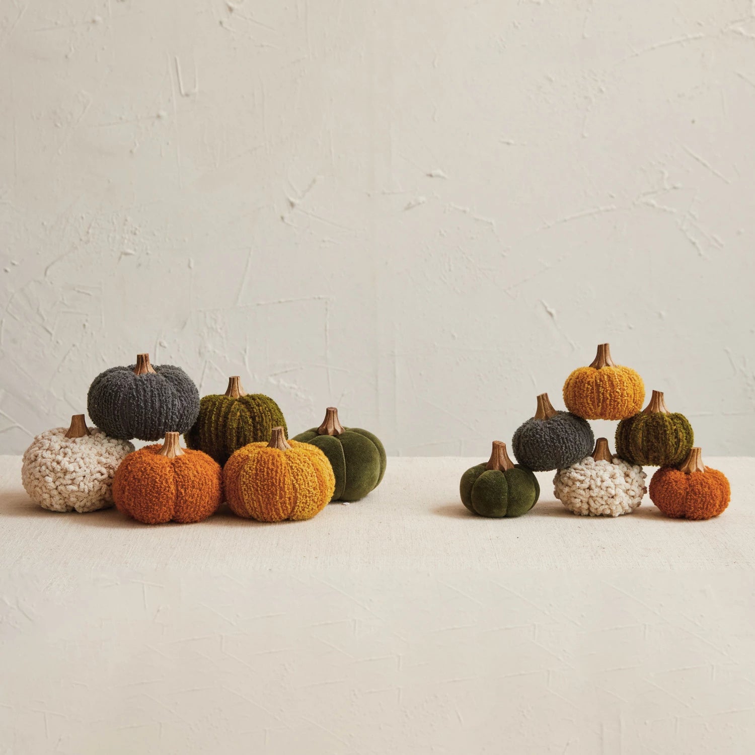 Cotton Blend Bouclé/Velvet Pumpkin w/ Wood Stem - Zinnias Gift Boutique