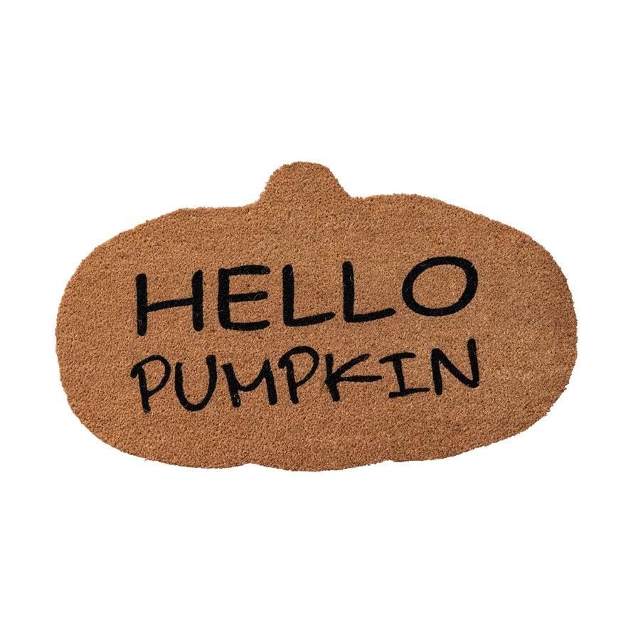 Natural Coir Pumpkin Shaped Door Mat &quot;Hello Pumpkin&quot;