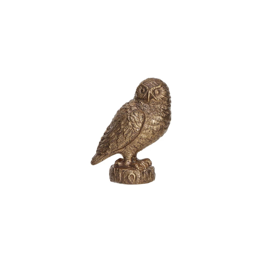 Resin Owl, Antique Gold Finish - Zinnias Gift Boutique