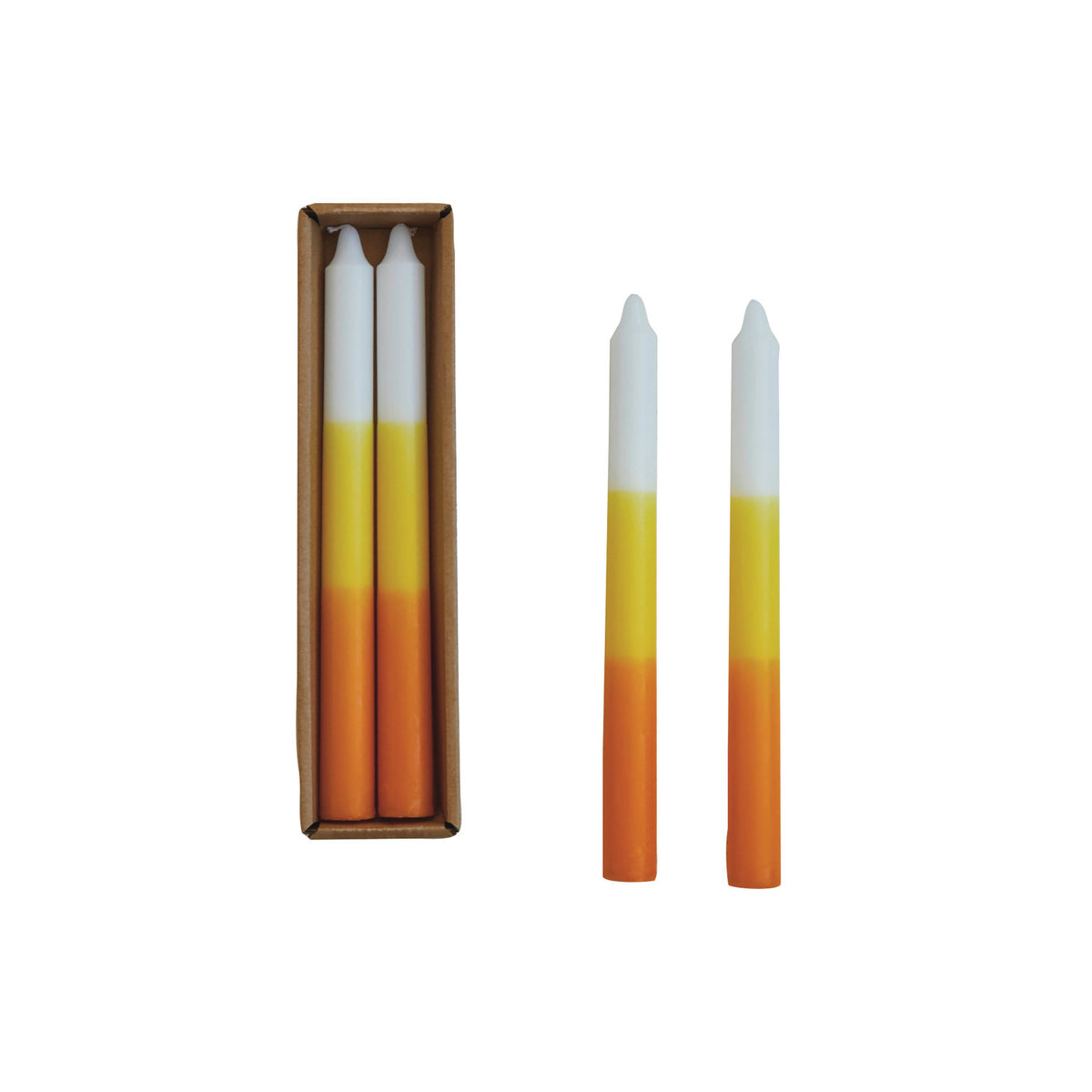 Unscented Taper Candles in Box, White, Yellow &amp; Orange Color, Set of 2