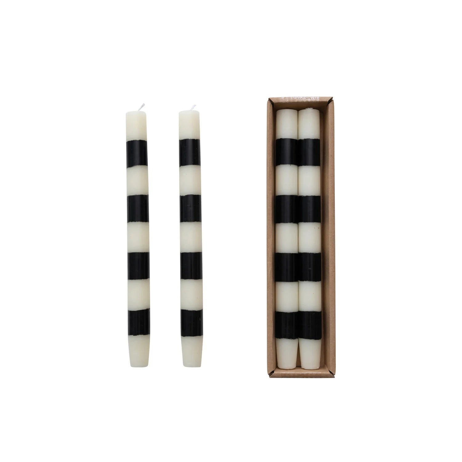 10"H Unscented Taper Candles w/ Stripes in Box, Set of 2 - Zinnias Gift Boutique