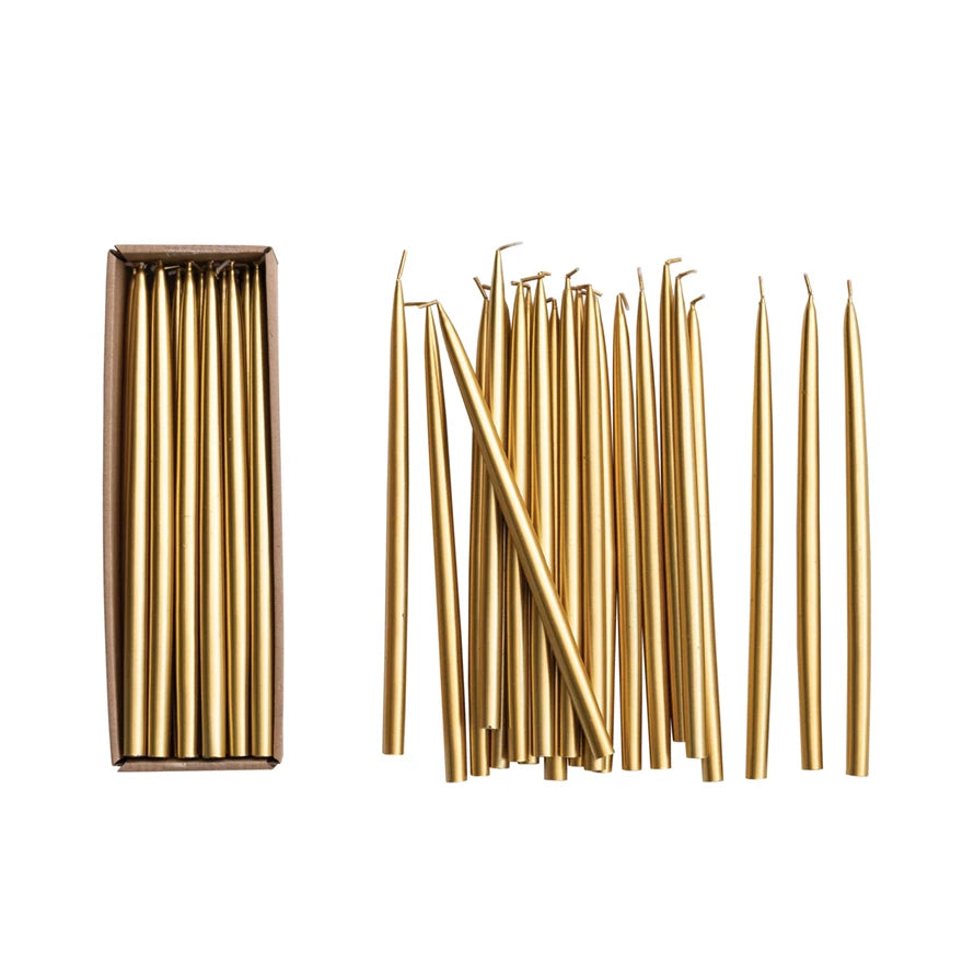 Gold Unscented Thin Taper Candles in Box - Zinnias Gift Boutique