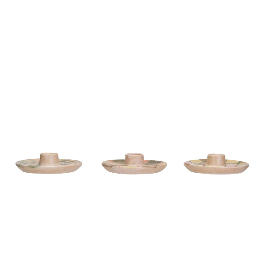 Hand-Painted Terra-cotta Taper Holder - Zinnias Gift Boutique