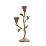 IRONCandelabra w/ Flowers & Bird (Holds 2 Tapers) - Zinnias Gift Boutique