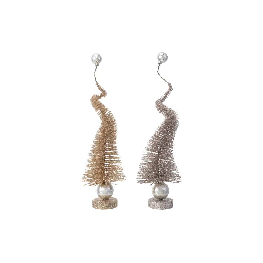 Bottle Brush Tree with Glitter & Wood Base - Zinnias Gift Boutique