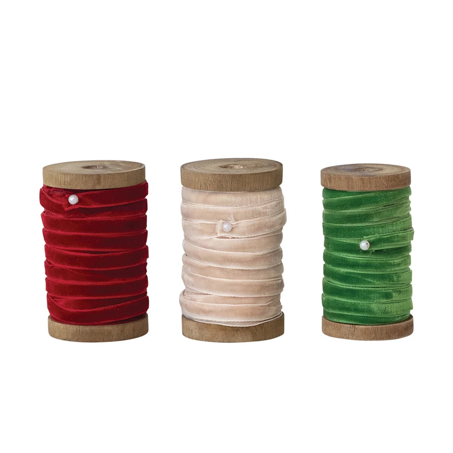10 Yard 1/4"W Velvet Ribbon on Wood Spool - Zinnias Gift Boutique