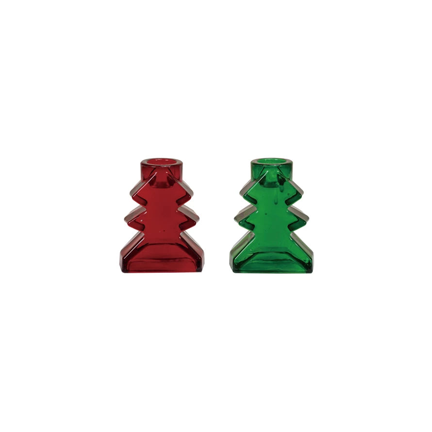 Glass Tree Shaped Taper Holder - Zinnias Gift Boutique