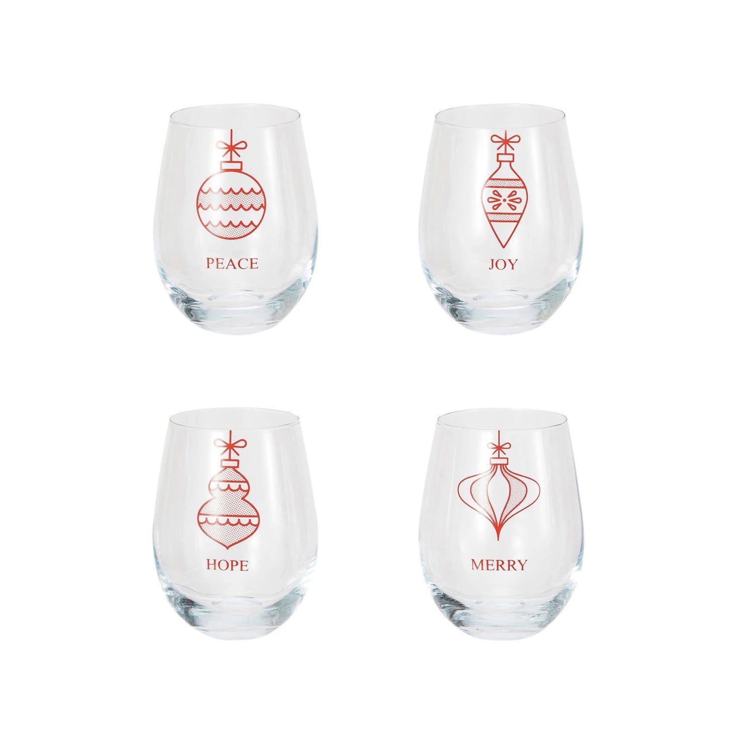 18 oz. Stemless Wine Glass w/ Ornament & Word - Zinnias Gift Boutique