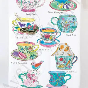 Tea Cups Kitchen Towel - Zinnias Gift Boutique