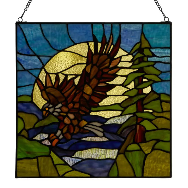14"H Bald Eagle Stained Glass Window Panel - Zinnias Gift Boutique