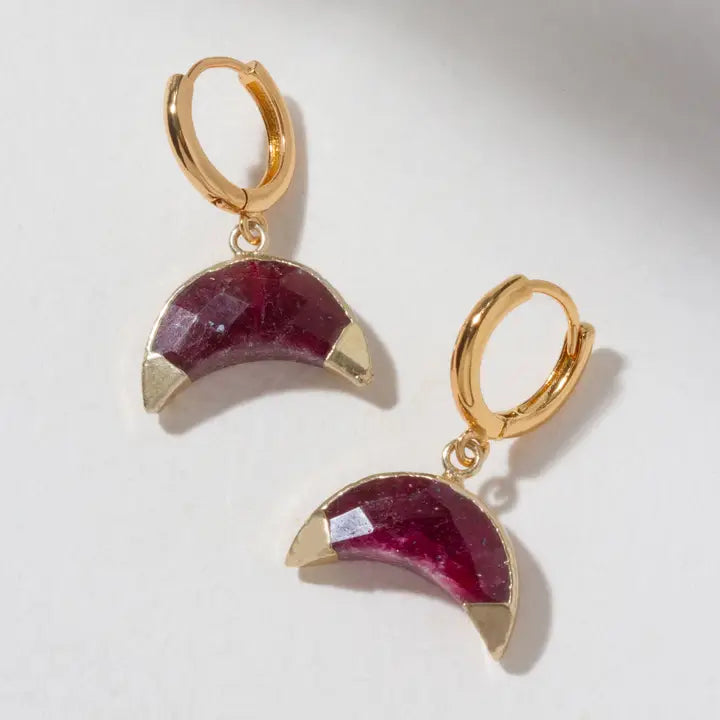 Crescent Horn Huggie Hoop Earrings - Ruby