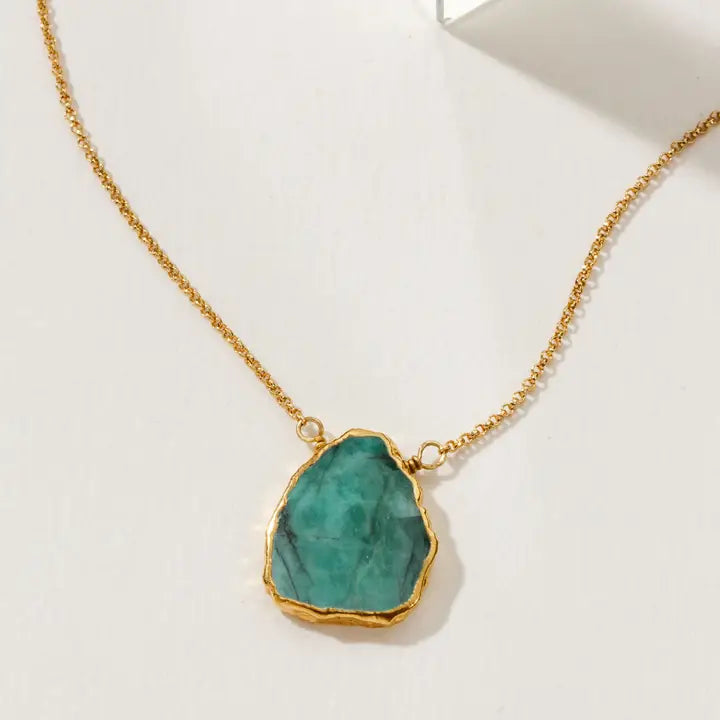 Earth, Wind and Fire Genuine Stone Necklace Gold- Emerald
