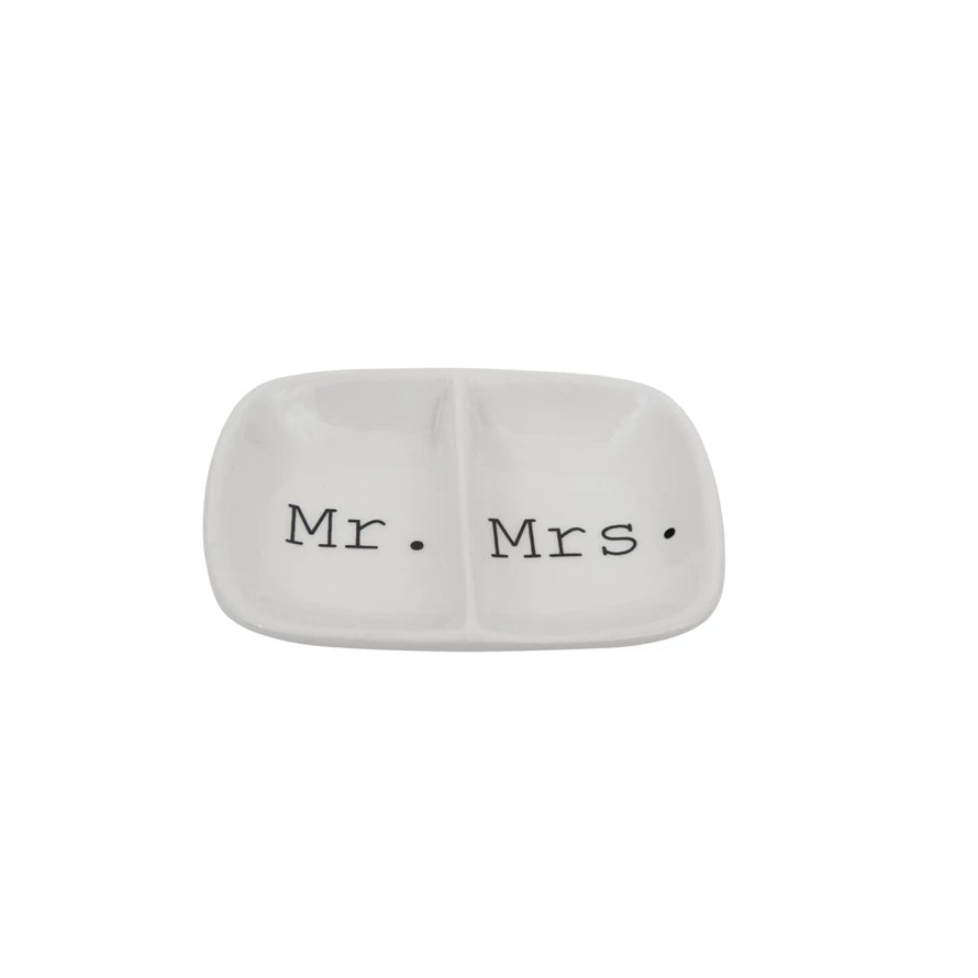 Mr./Mrs. Ceramic 2-Section Dish - Zinnias Gift Boutique