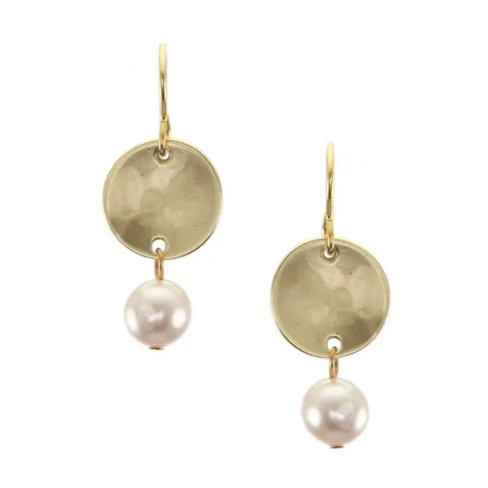 Dished Discs with Hanging Pearl Wire Earring