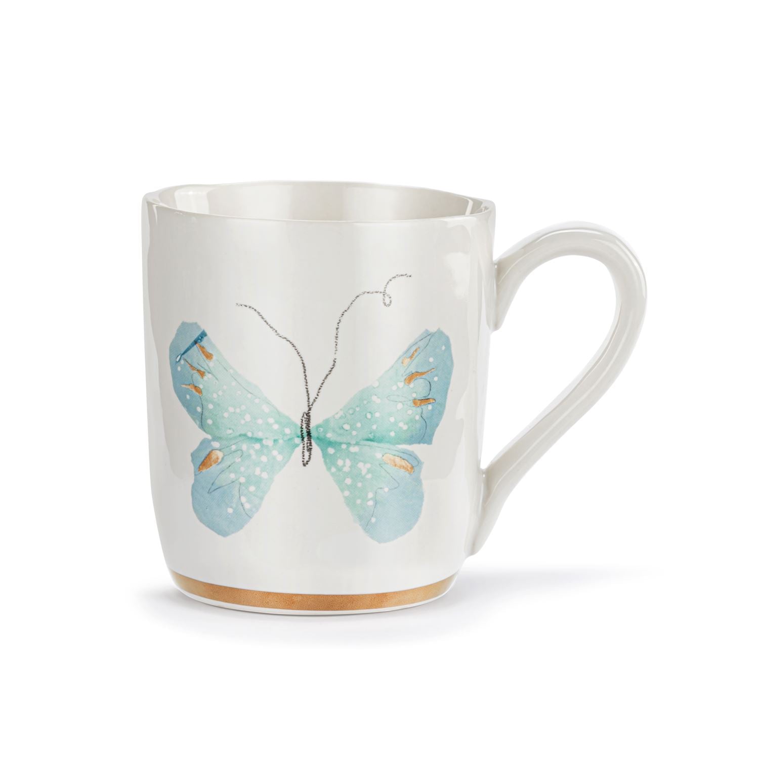 Light Blue Butterfly White Mug with Gold Trim - 14oz - Zinnias Gift Boutique
