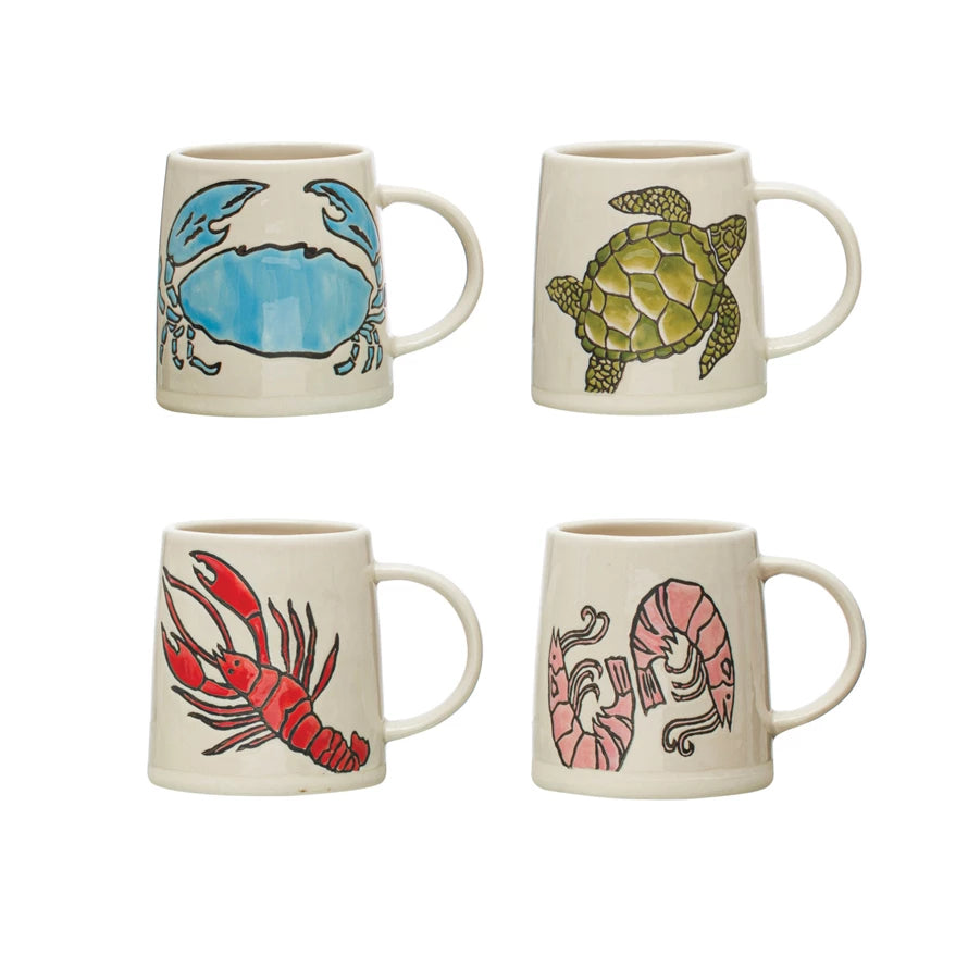 12 oz. Stoneware Mug w/ Wax Relief Sea Life - Zinnias Gift Boutique