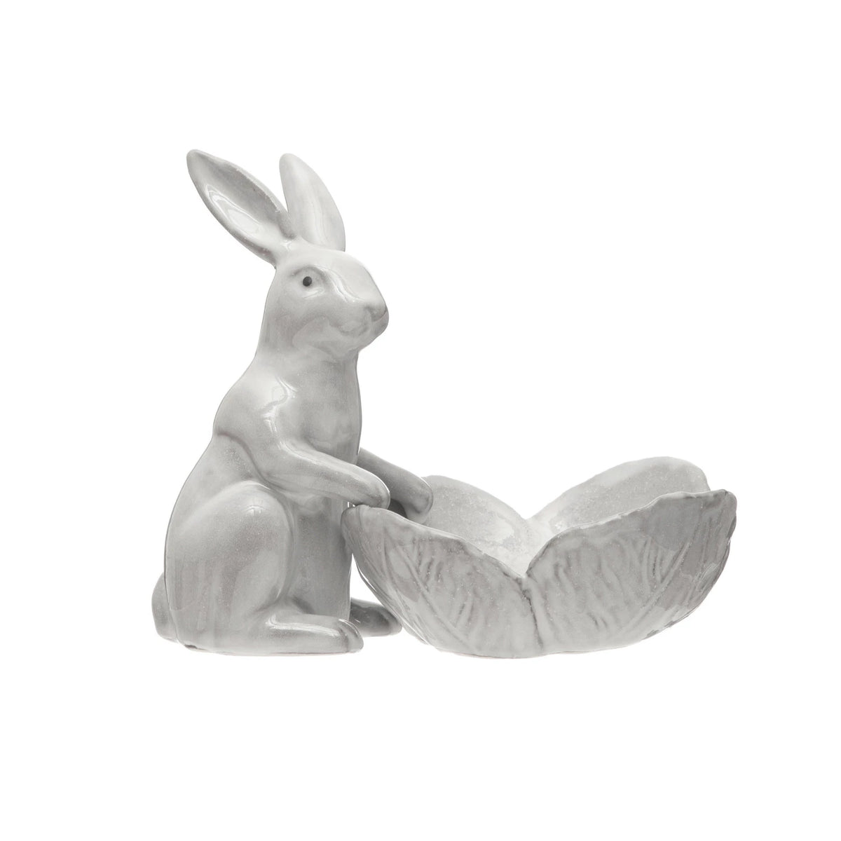 Stoneware Rabbit w/flower 7.75&quot;H