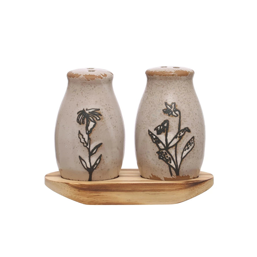 Flowers S&P Shakers w/ Tray - Zinnias Gift Boutique