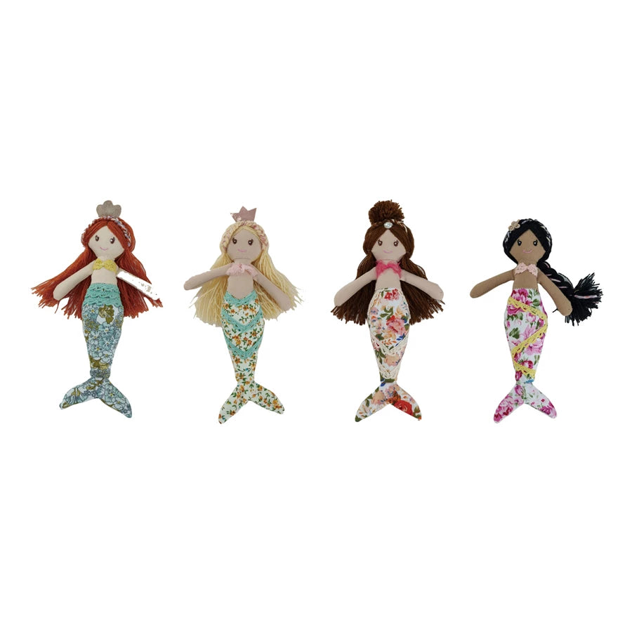 Fabric Mermaid Doll w/ Floral Pattern Tail - Zinnias Gift Boutique