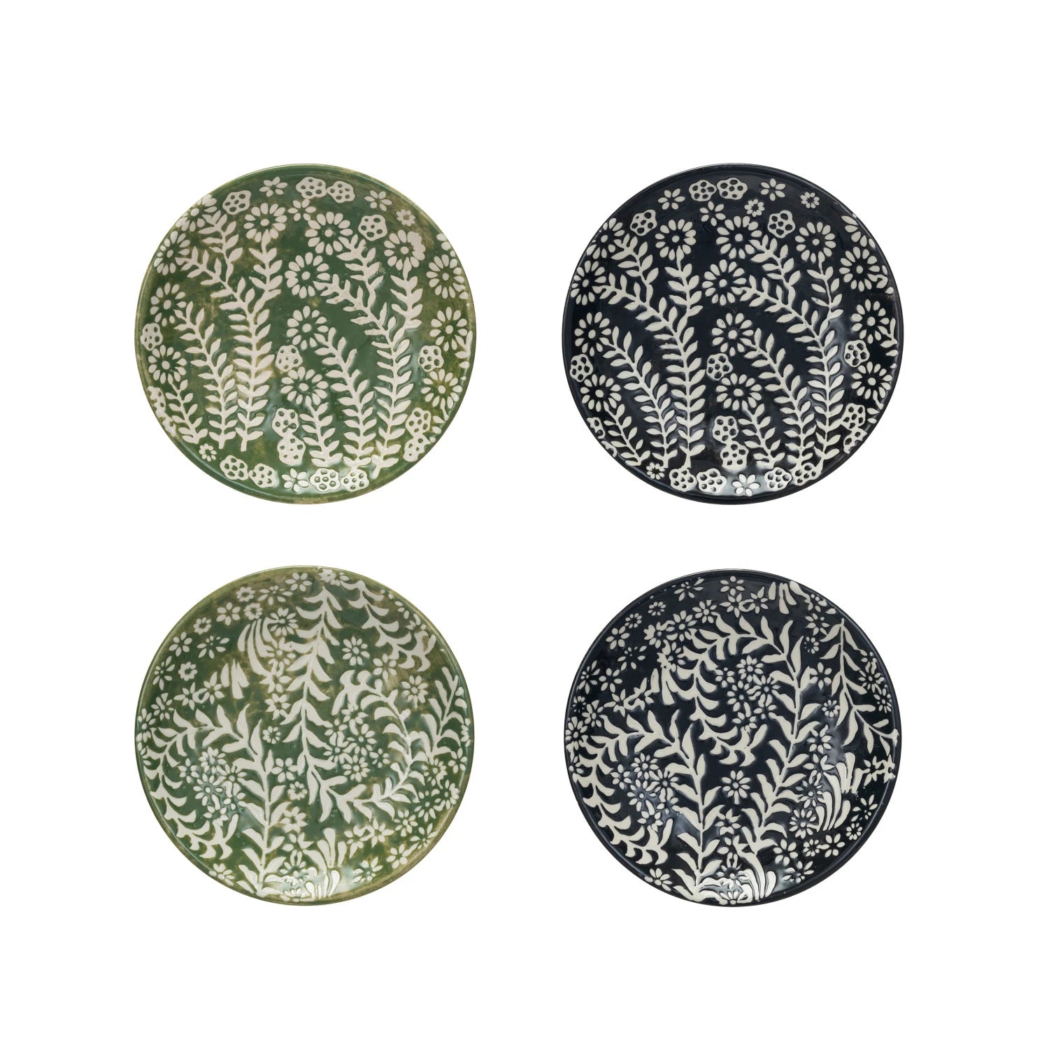 Stoneware Plate w/ Wax Relief Botanicals - Zinnias Gift Boutique