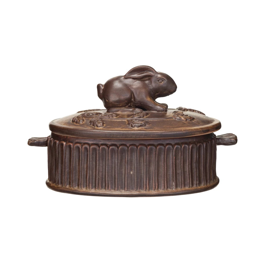 25 oz. Stoneware Baker w/ Rabbit - Zinnias Gift Boutique