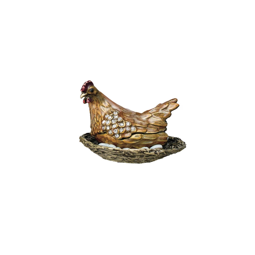 Enameled Metal Hen Trinket Box - Zinnias Gift Boutique