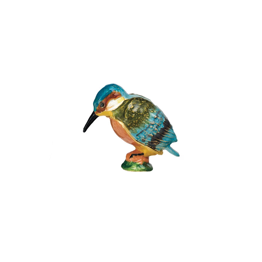 Enameled Metal Kingfisher Shaped Trinket Box - Zinnias Gift Boutique