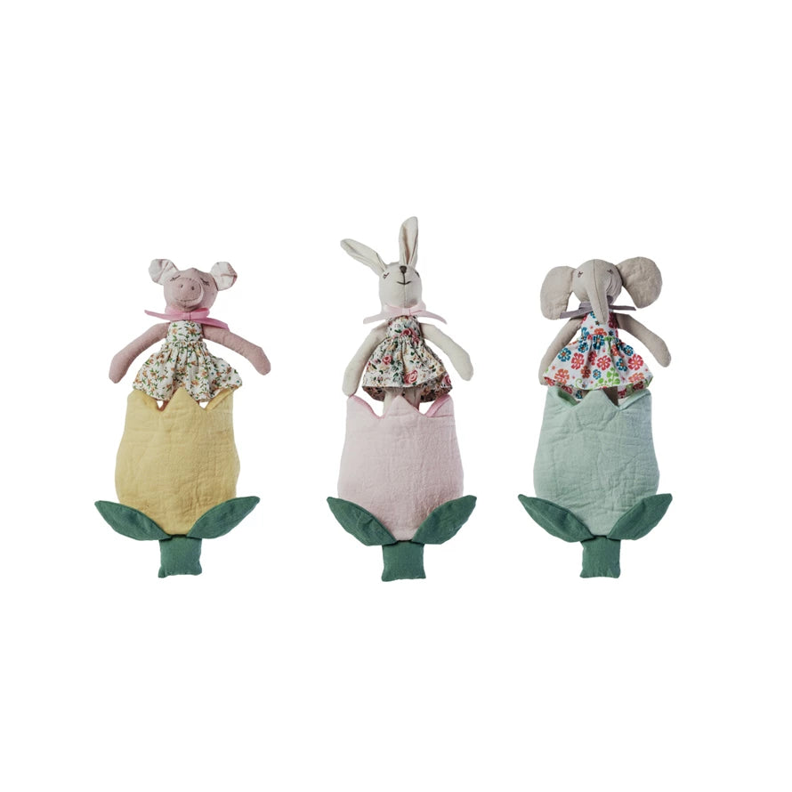 Plush Animal w/ Flower Shaped Pocket - Zinnias Gift Boutique