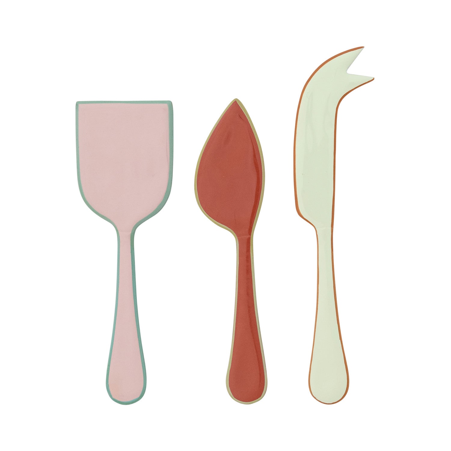 Enameled S/l Cheese Knives w/Colored Edge, Set of 3 - Zinnias Gift Boutique