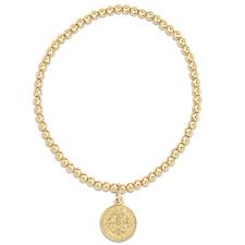 Classic Gold 3mm Bead Bracelet - Blessing Gold Disc - Zinnias Gift Boutique