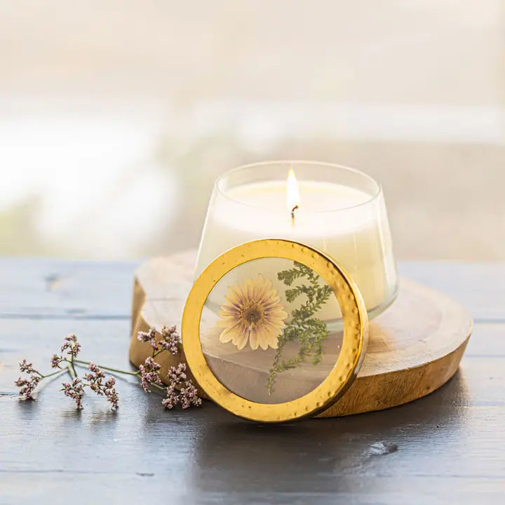 Pressed Flora Glass Candle - Zinnias Gift Boutique