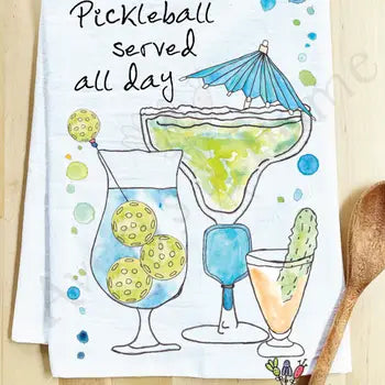 Pickleball Served Cocktail Customizable Kitchen Dish Towel - Zinnias Gift Boutique