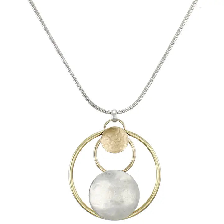 Wire Rings and Discs On Snake Chain Necklace