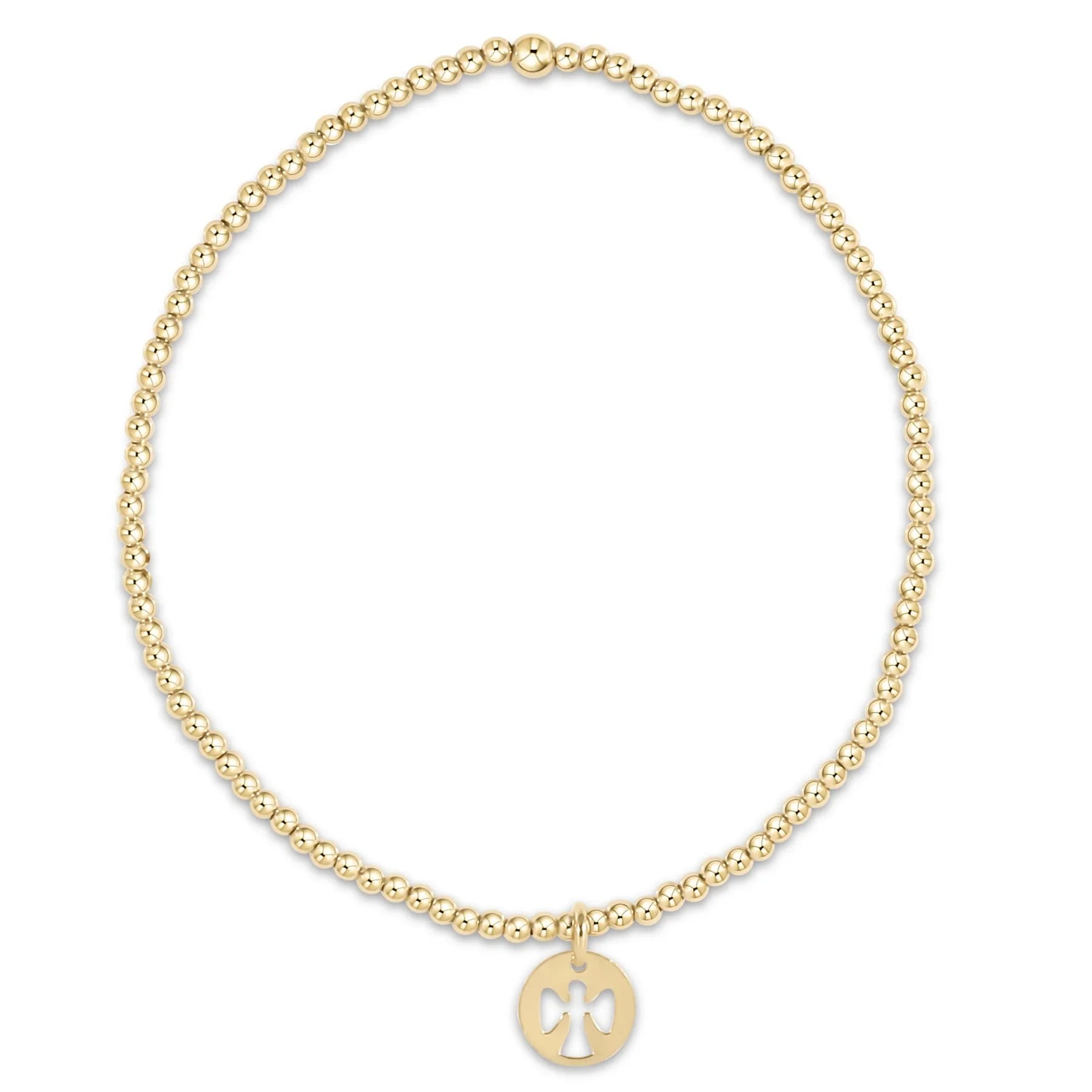 classic gold 2mm bead bracelet - guardian angel small disc - Zinnias Gift Boutique