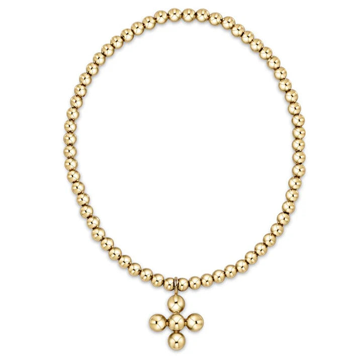 Classic Gold 3mm Bead Bracelet - Signature Gold Beaded Cross - Zinnias Gift Boutique