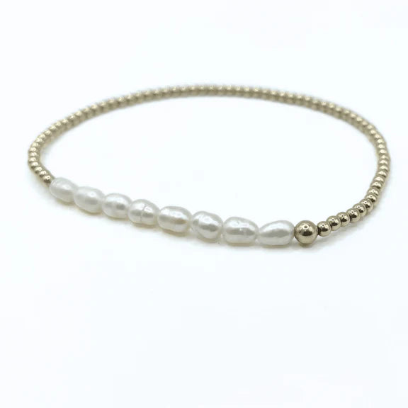 Petite Row Rice Pearl Bracelet in 14k Gold Filled - 7" - Zinnias Gift Boutique