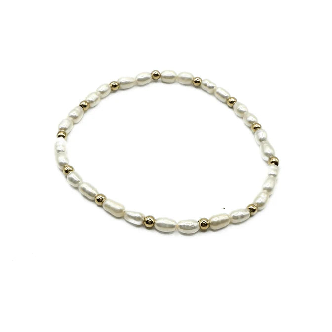 Rice Pearl Bracelet w/ 3mm 14k Gold Filled Beads - 7" - Zinnias Gift Boutique