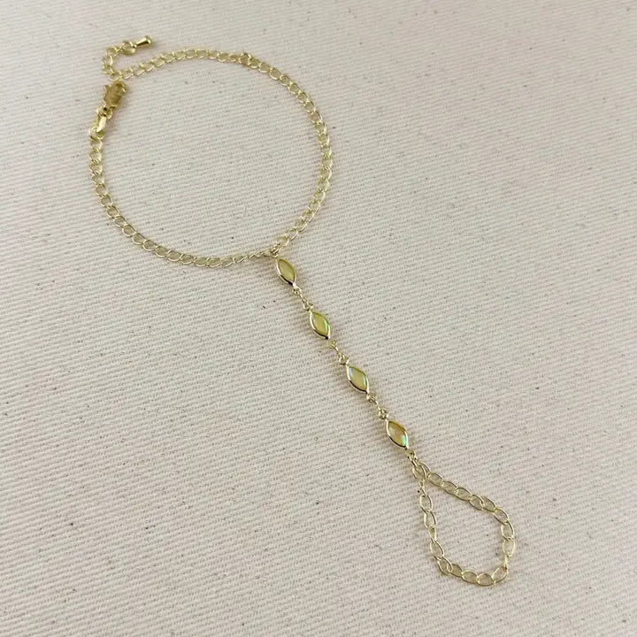 18k Gold Filled Ellipse Opal Hand Chain - Zinnias Gift Boutique