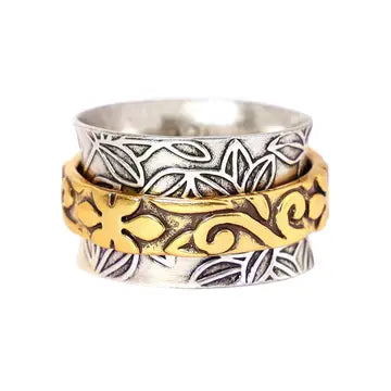 Floral Pattern 2 Tone Spinner Ring